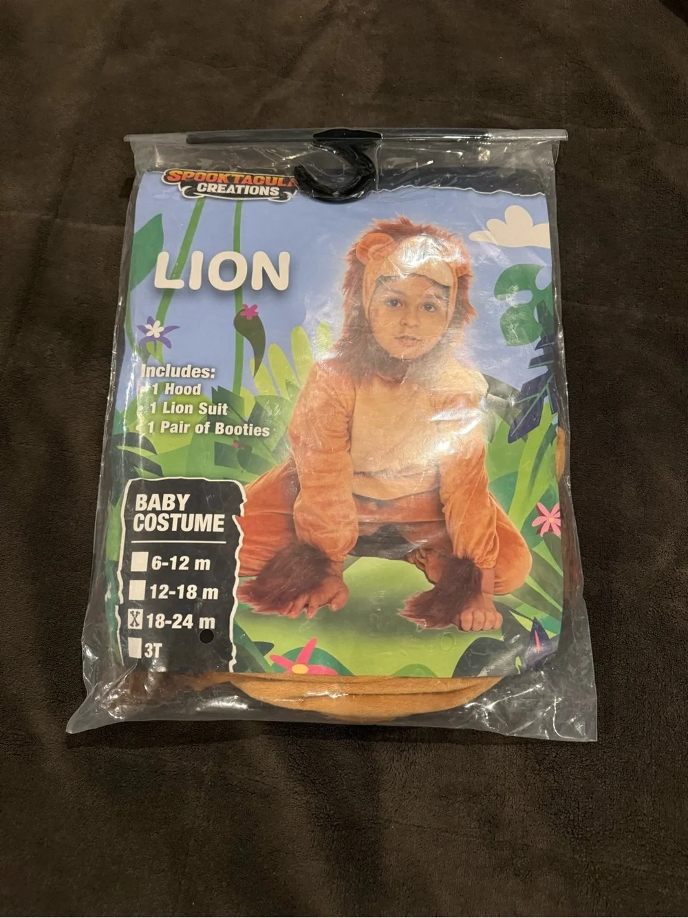 Kids Lion Costume - Brown Plush Jumpsuit with Mane Hat
